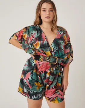 Plus Size Vibrant Tropical Printed Romper