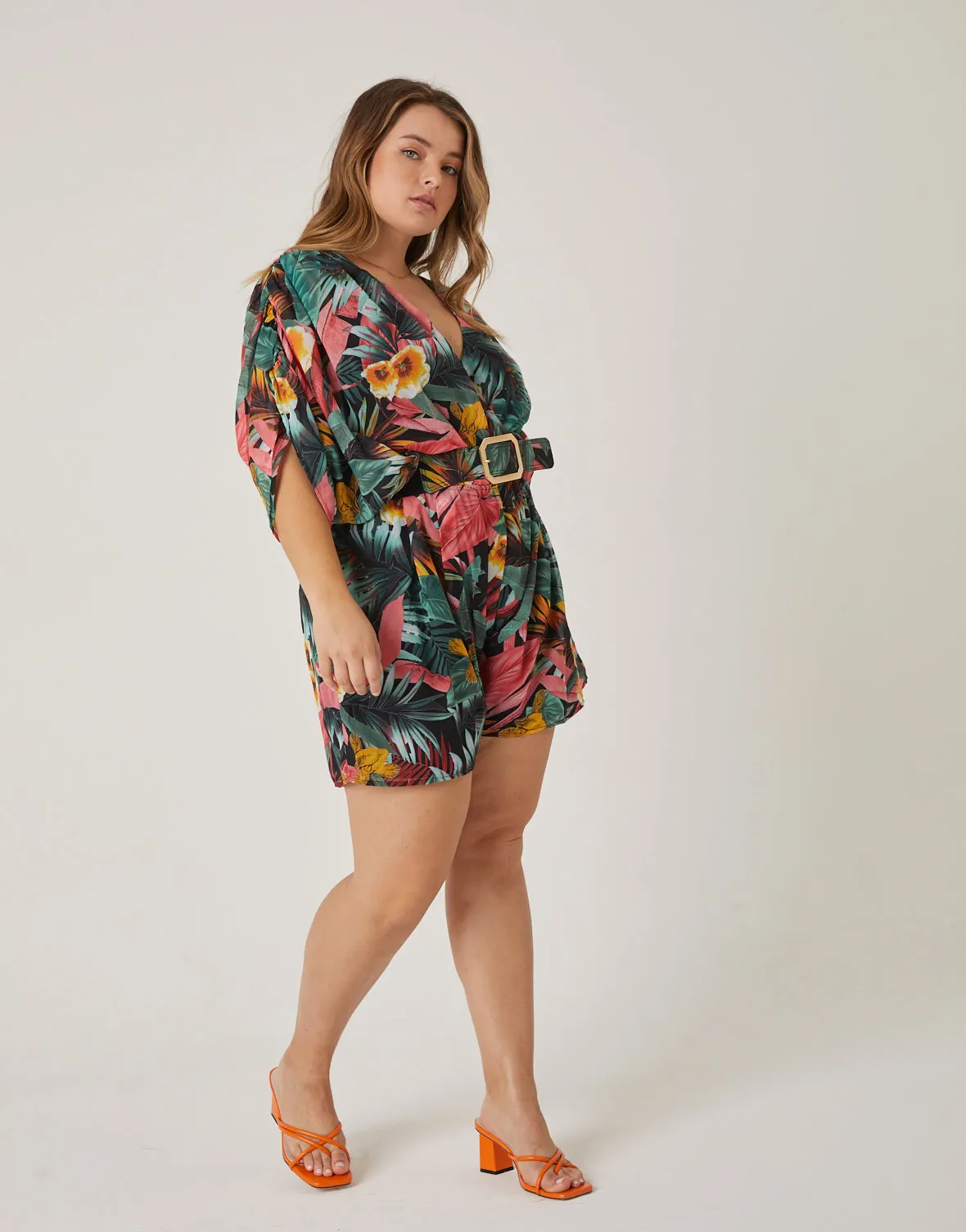 Plus Size Vibrant Tropical Printed Romper