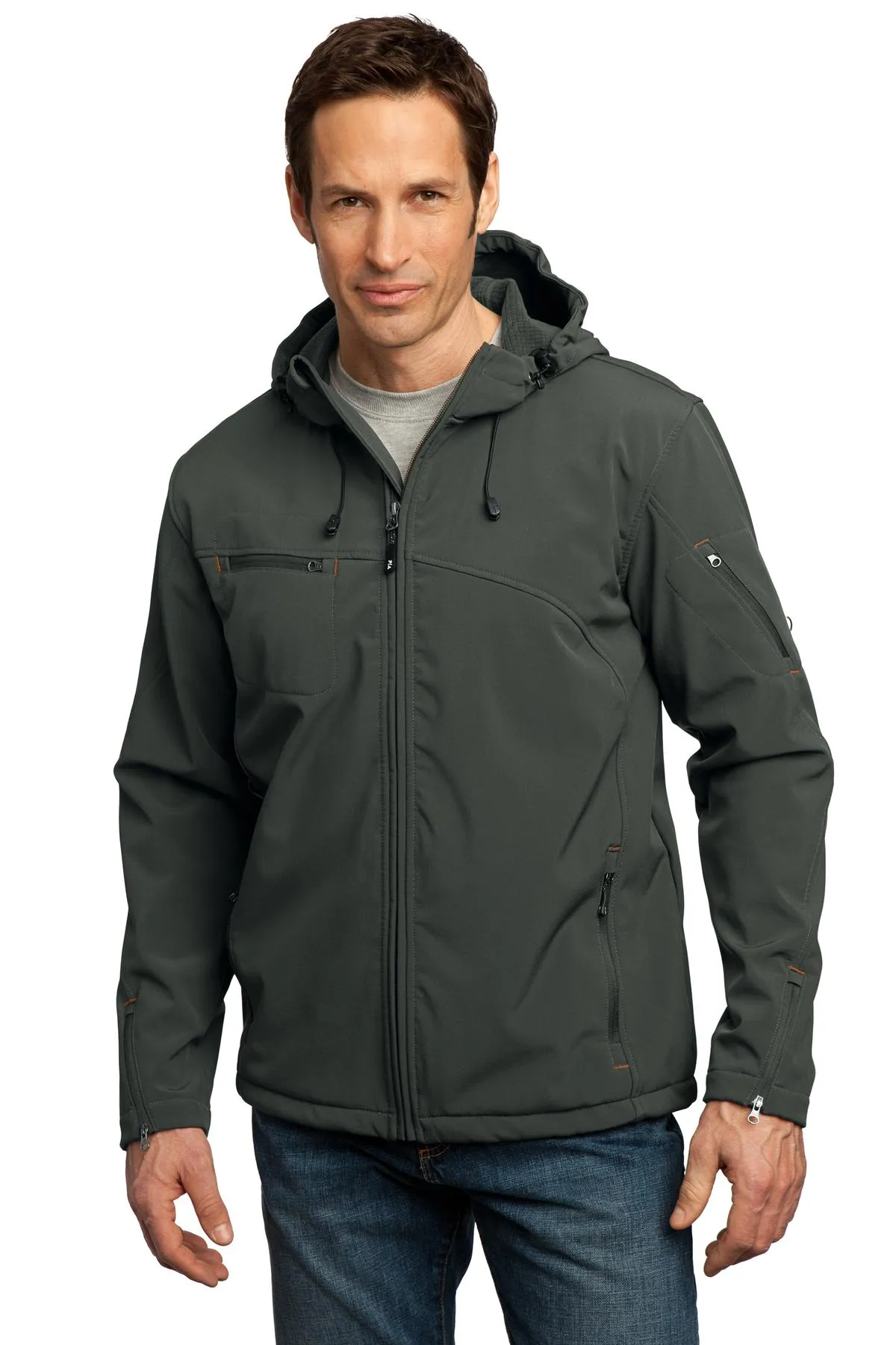 Port Authority Textured Hooded Soft Shell Jacket. J706