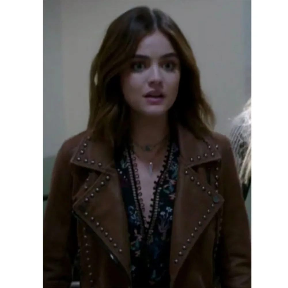 Pretty Little Liars S07 Lucy Hale Studded Brown Leather Jacket