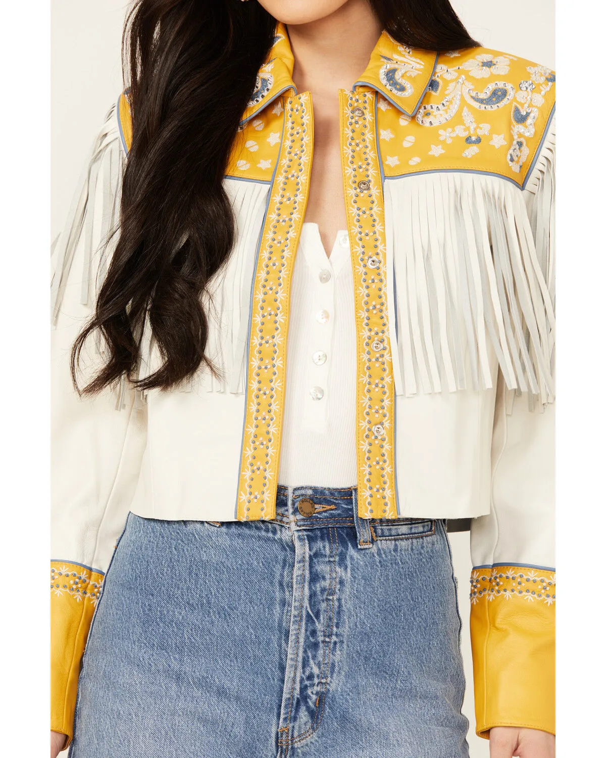 Product Name:  Double D Ranch Women's Reeves County Fringe Leather Jacket