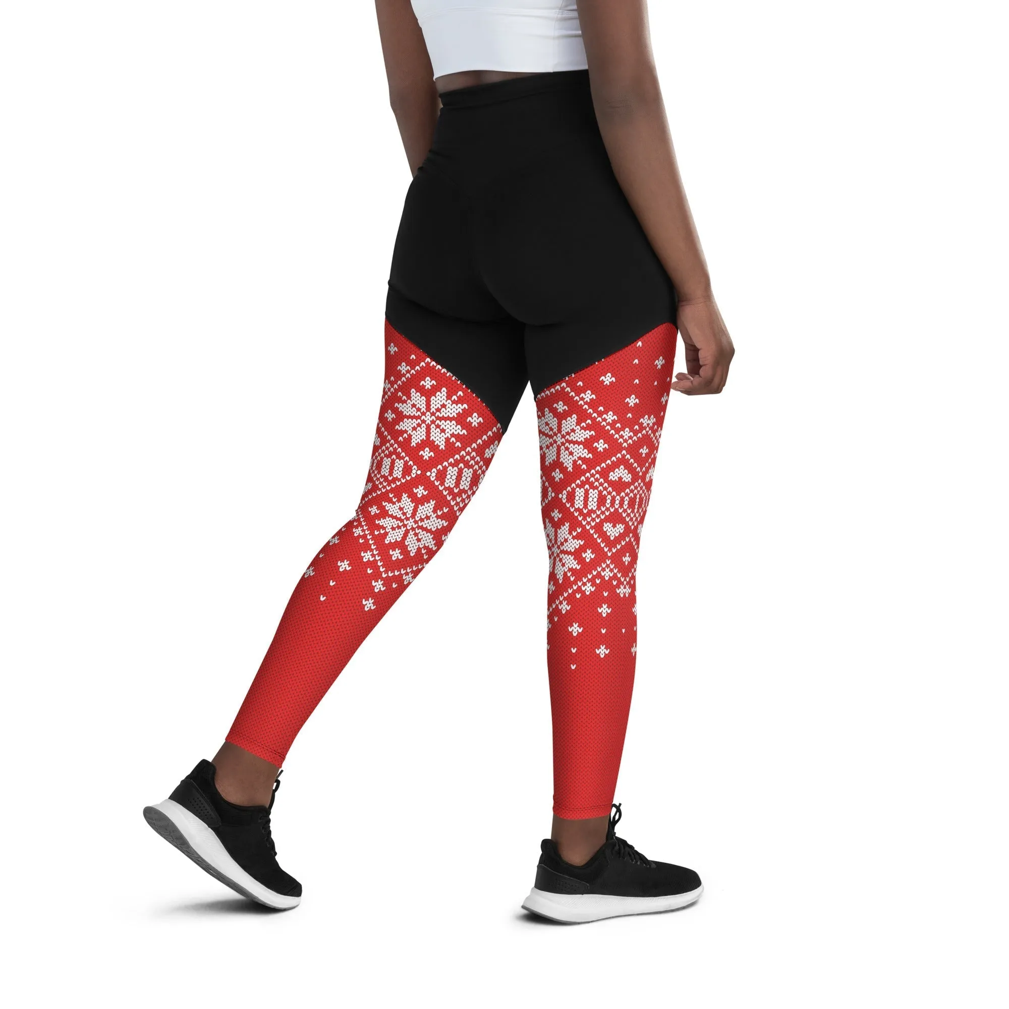 Red Knitted Print Christmas Compression Leggings