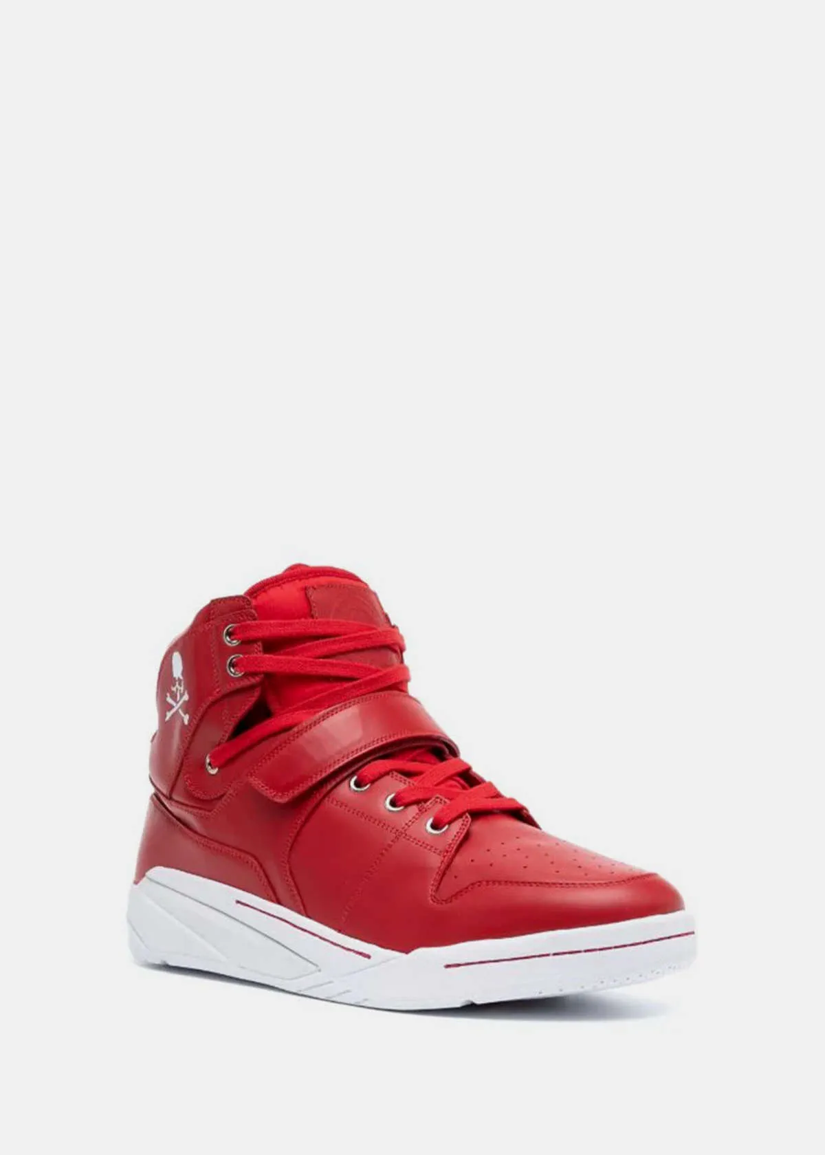 Red Skull Print Leather Sneakers - Red