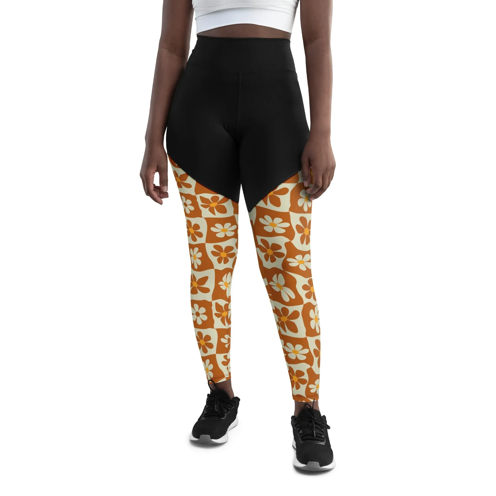 Retro Flower Checkerboard Compression Leggings