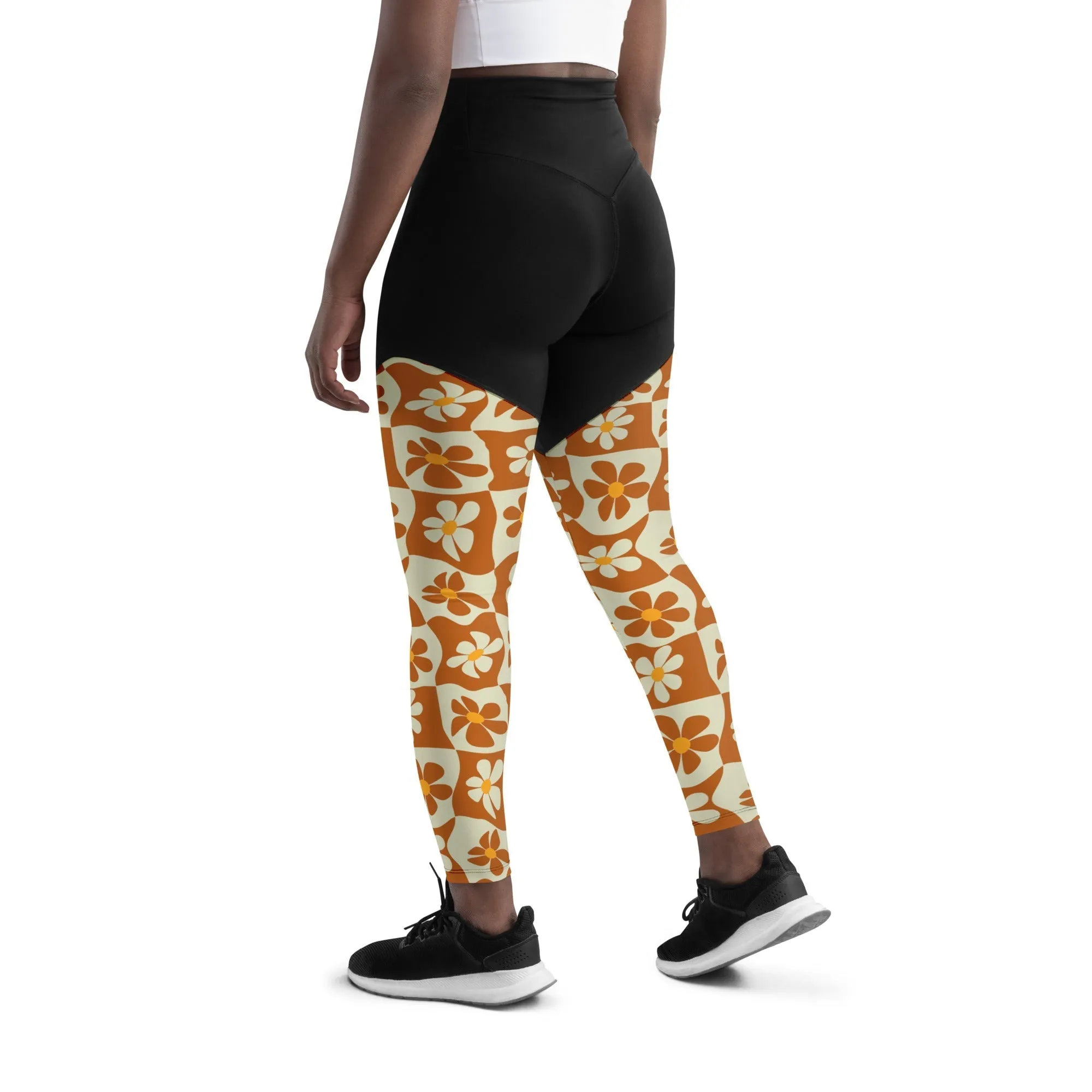 Retro Flower Checkerboard Compression Leggings