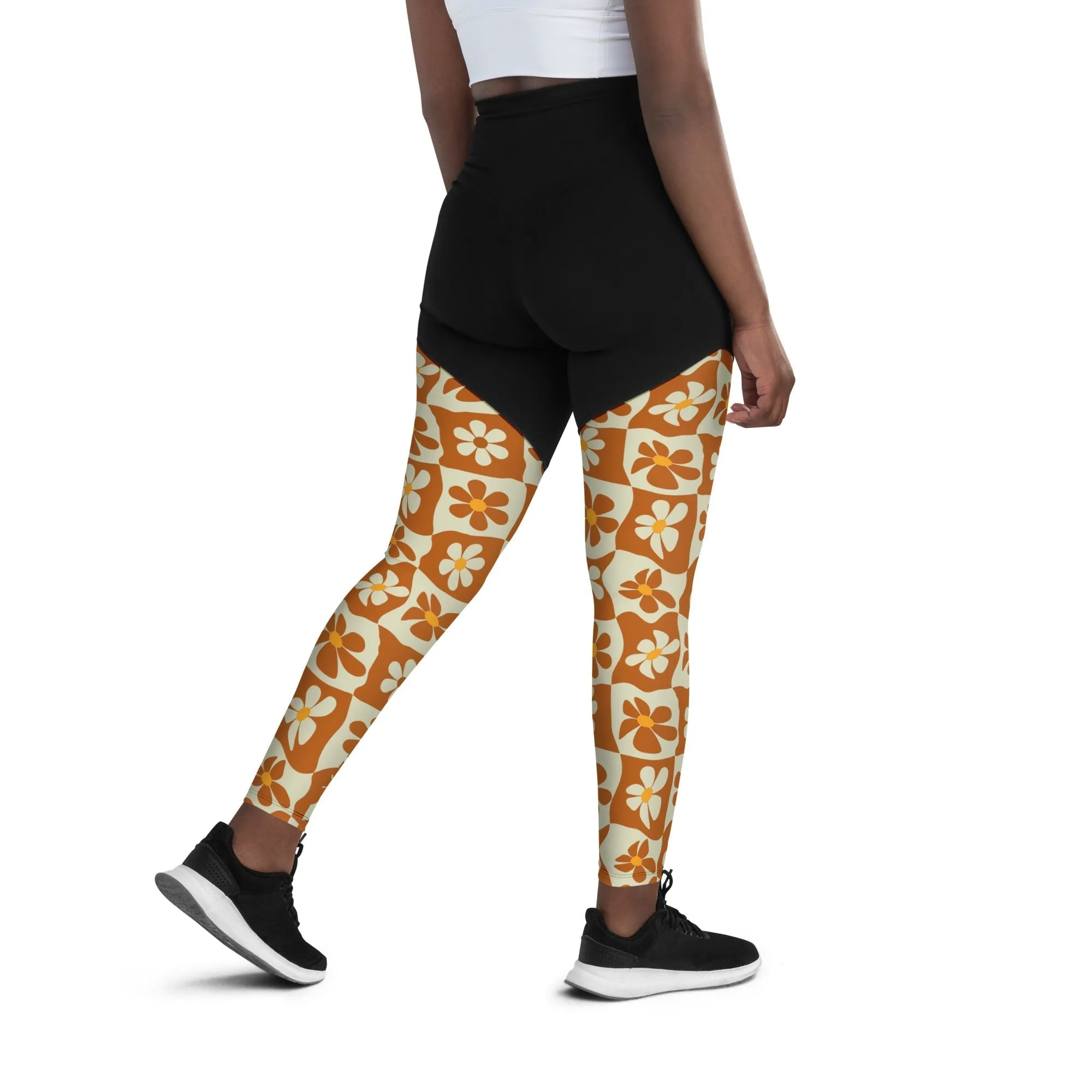 Retro Flower Checkerboard Compression Leggings