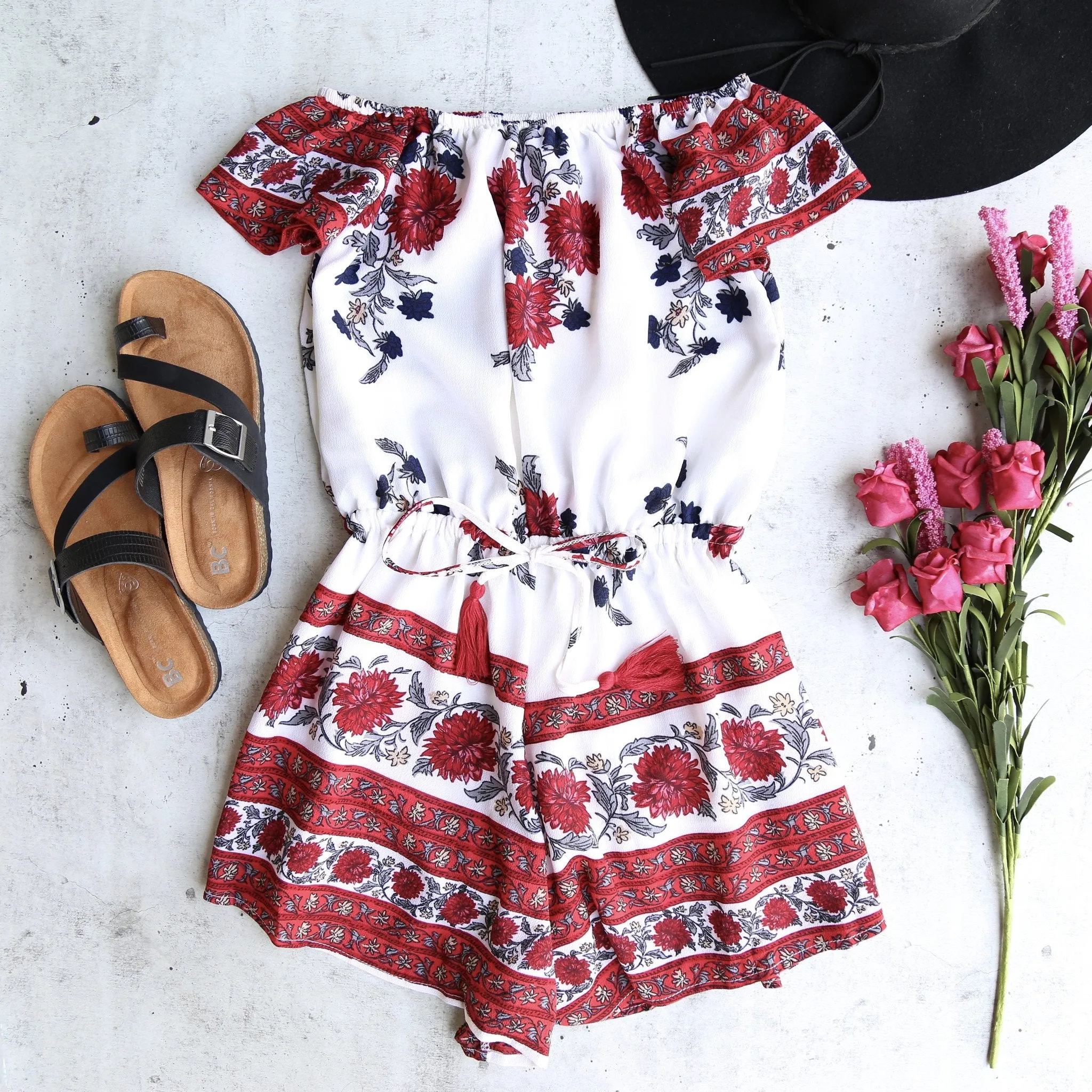 Reverse - Off The Shoulder Floral Romper