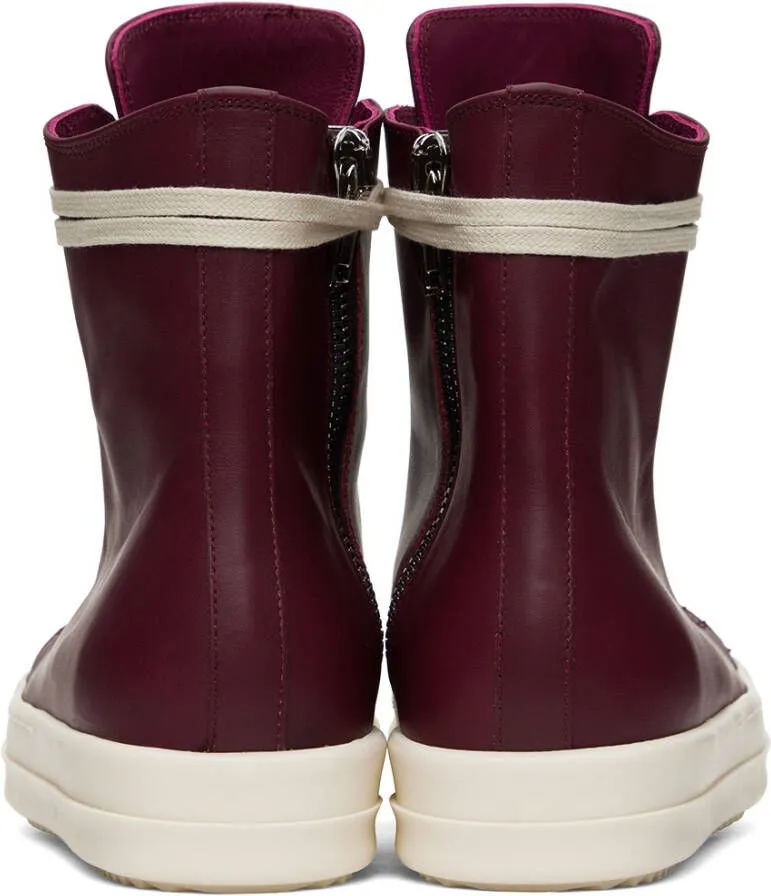 Rick Owens Burgundy Leather High Sneakers