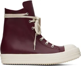 Rick Owens Burgundy Leather High Sneakers