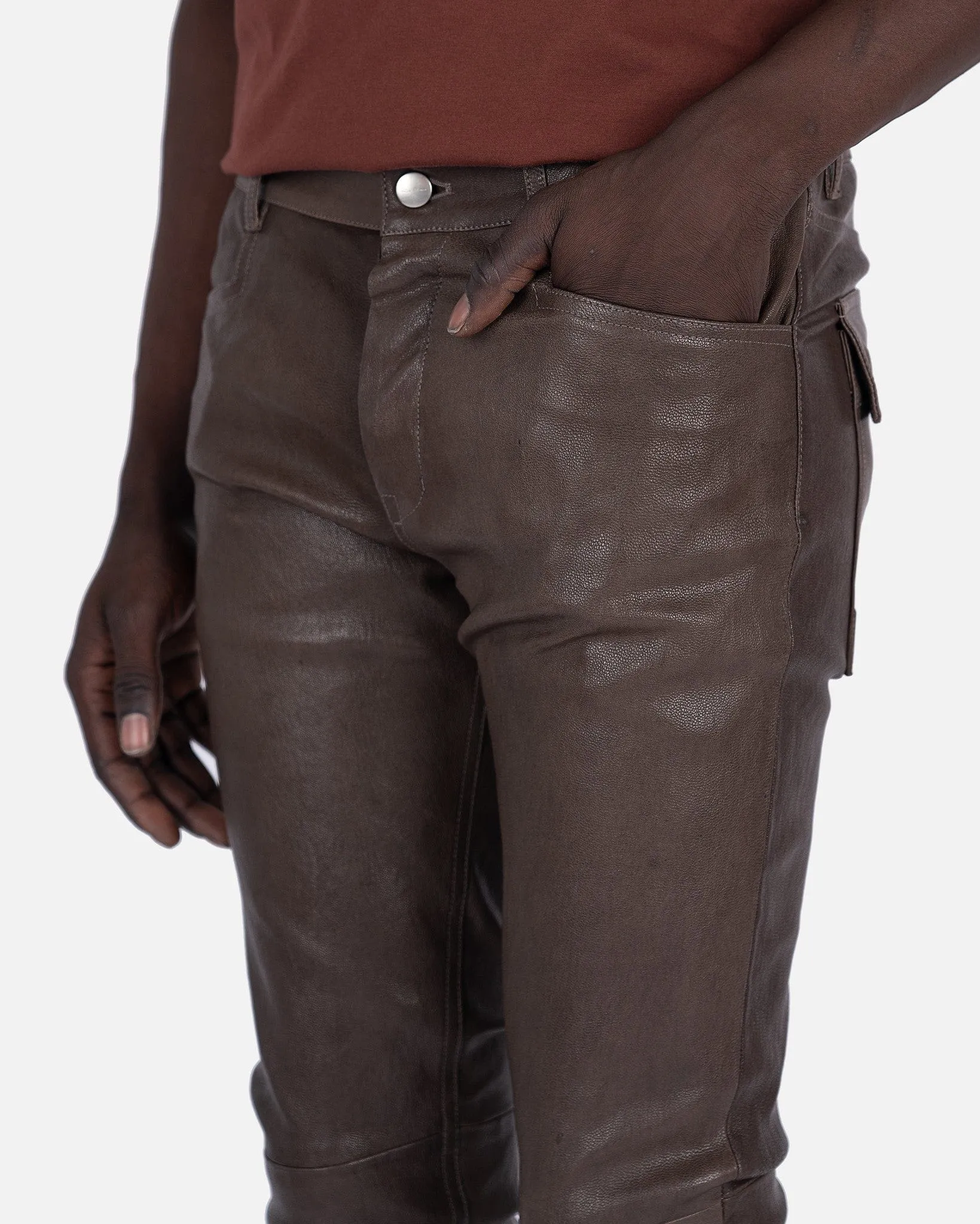 Rick Owens Leather Tyrone Jeans in Dust