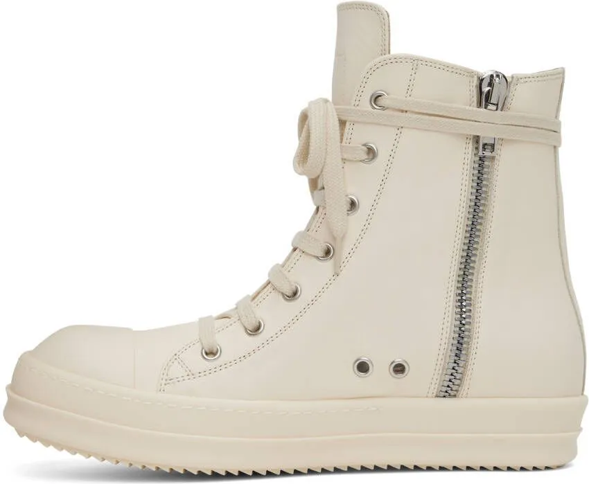 Rick Owens White Leather High Sneakers