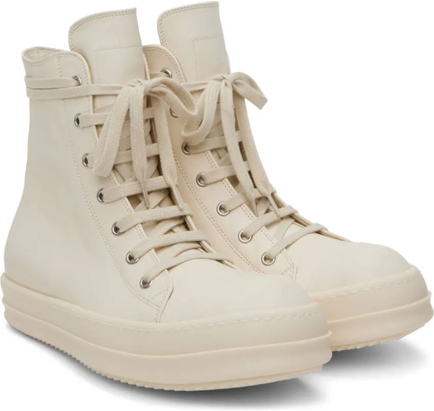 Rick Owens White Leather High Sneakers