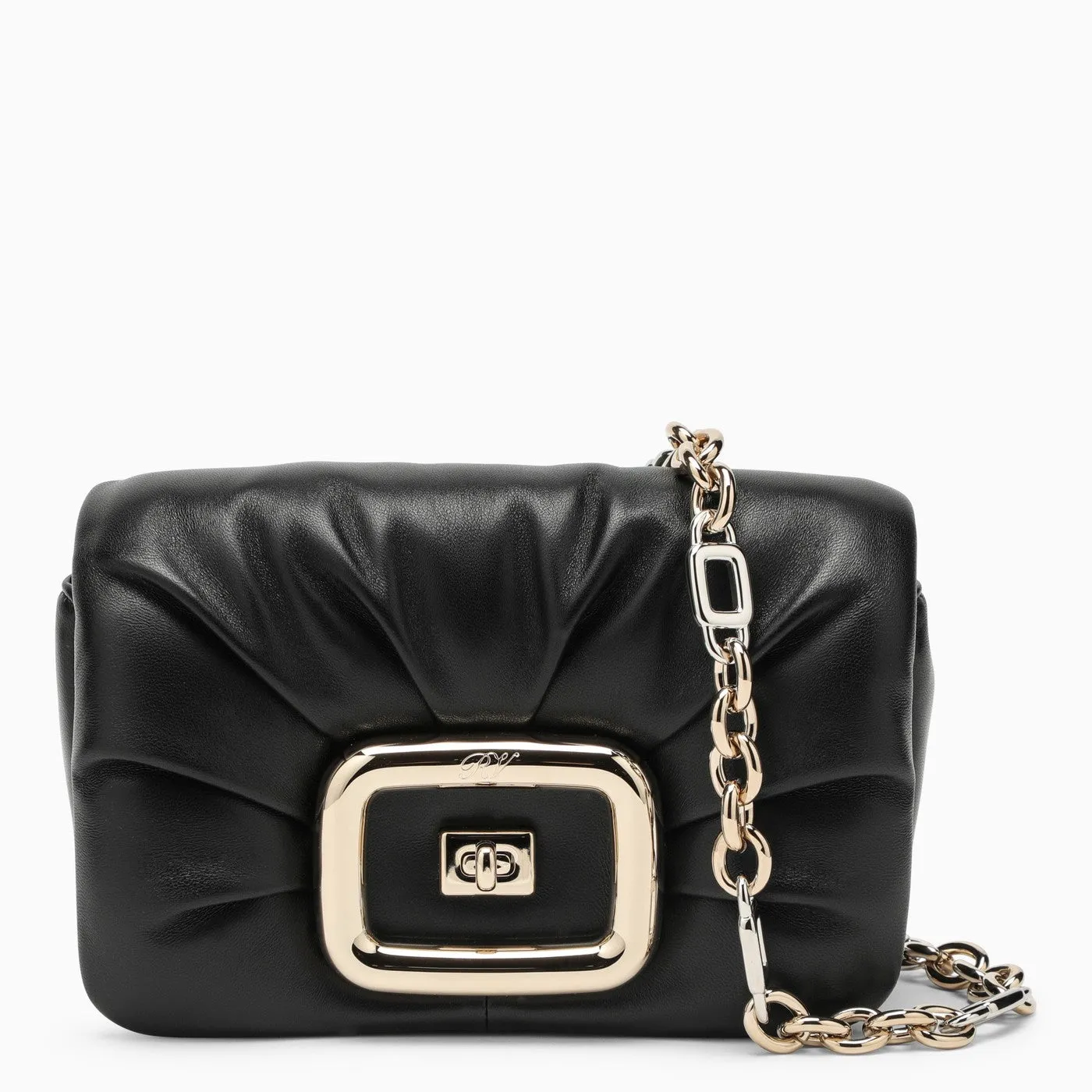 Roger Vivier    Roger Vivier Black Viv' Choc Leather Shoulder Bag