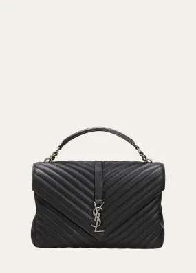 Saint Laurent College Large Flap YSL Shoulder Bag in Quilted Leather