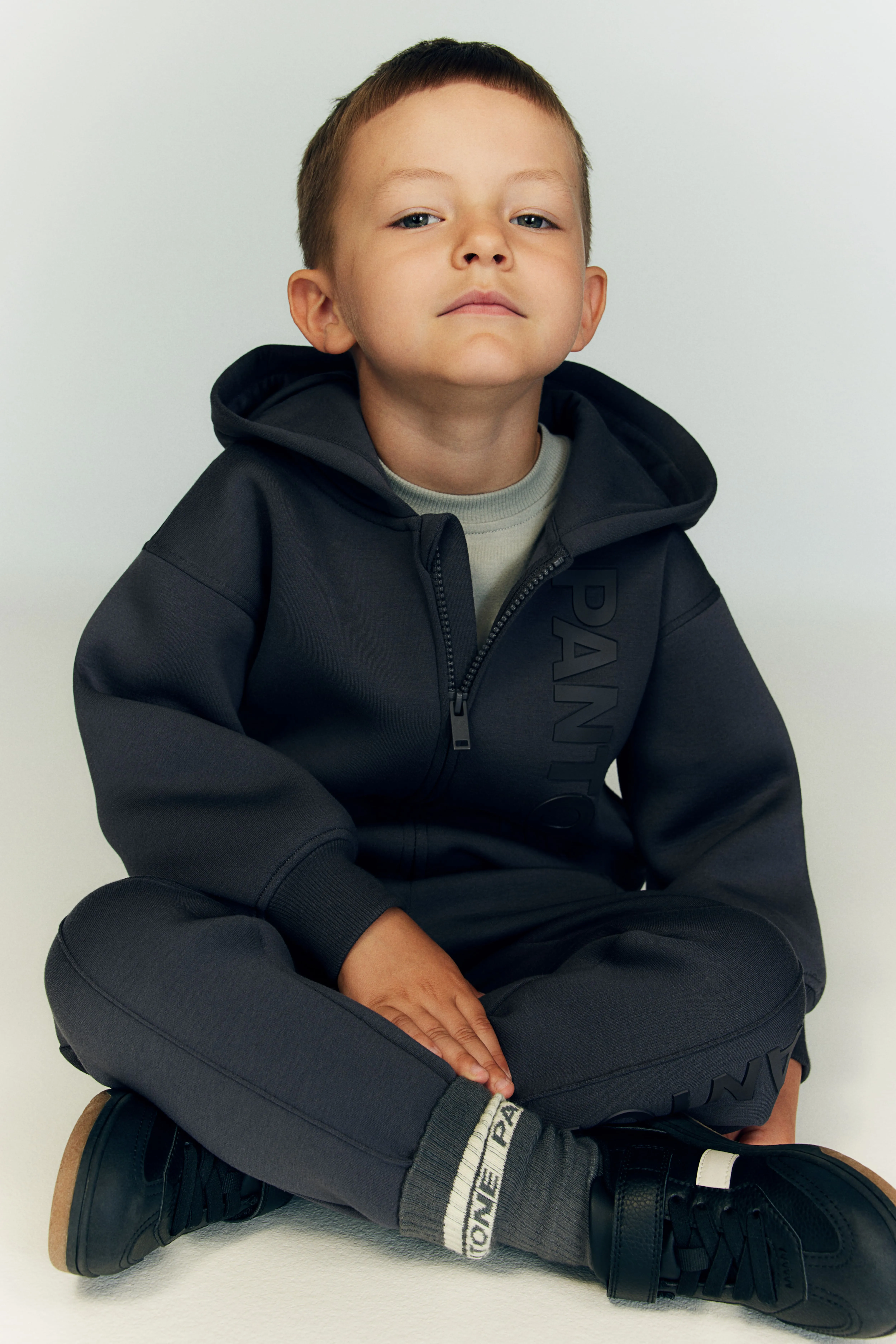 Scuba zip-through hoodie - V-neck - Long sleeve - Dark grey/Pantone - Kids | H&M GB