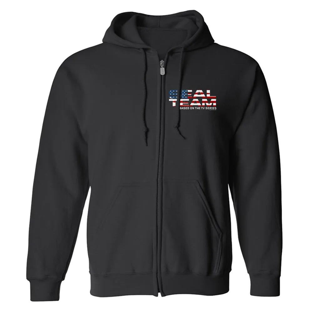 SEAL Team American Flag Logo Fleece Zip-Up Hooded Sweatshirt