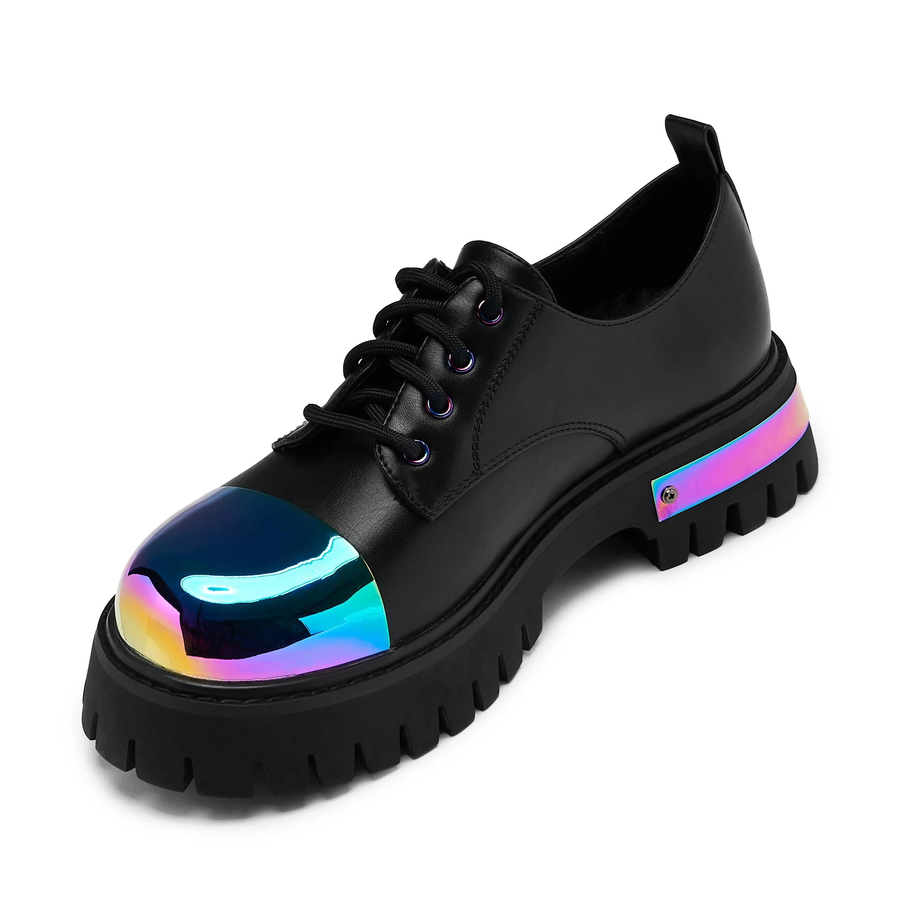 Shelob Rainbow Metal Toe Cap Lace Up Shoes - Black