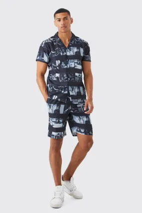 Short Sleeve Scarface Revere Shirt & Short Set | boohooMAN UK