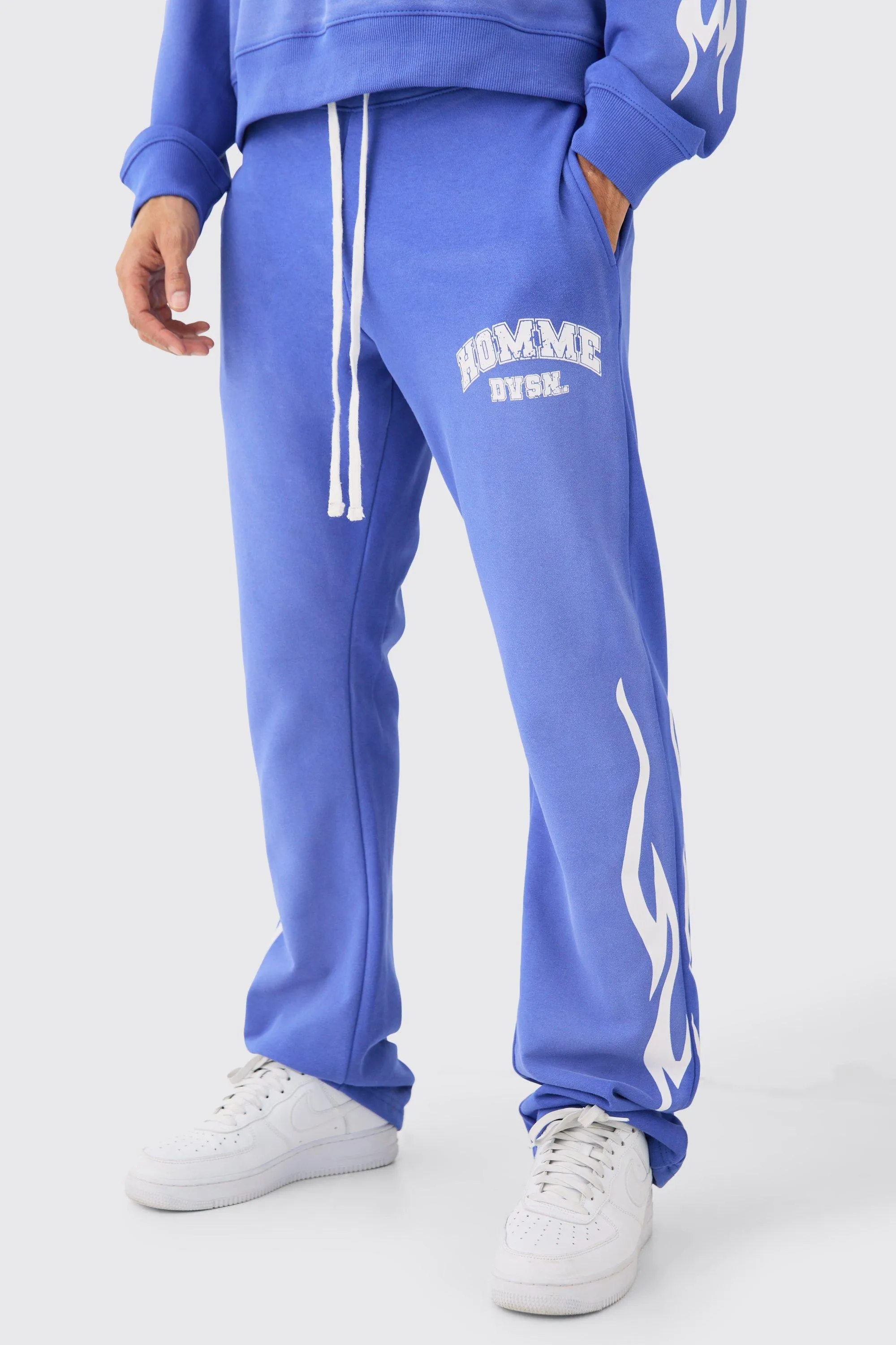 Slim Flared Stacked Spray Wash Homme Joggers | boohooMAN UK