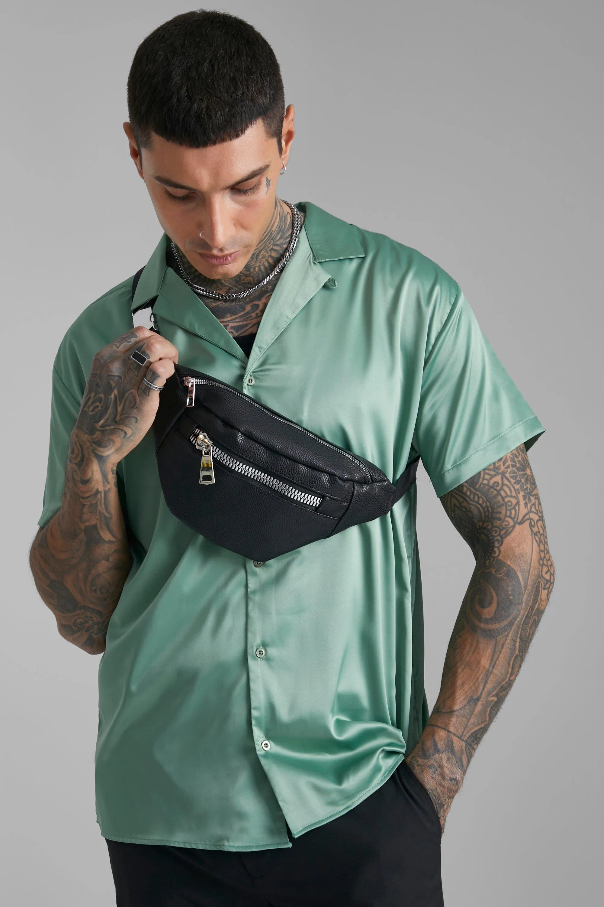 Smart Leather Look Bum Bag | boohooMAN UK