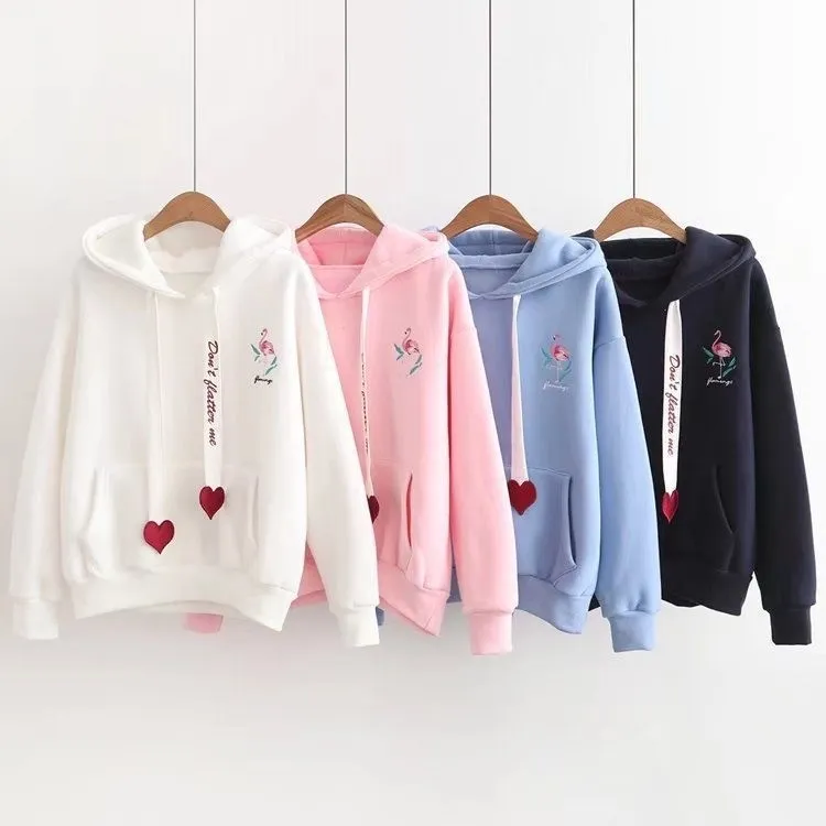 Solid Color Heart Shaped Drawstring Long Sleeved Pullover Women's Hoodie 