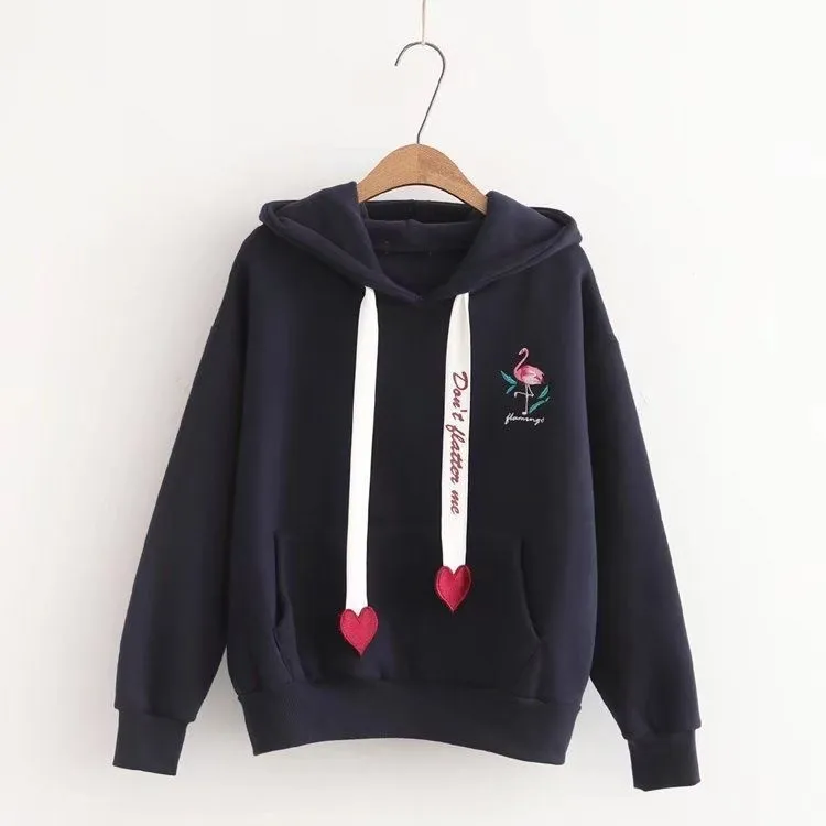 Solid Color Heart Shaped Drawstring Long Sleeved Pullover Women's Hoodie 