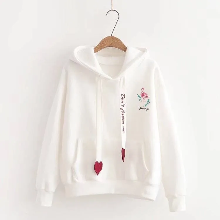 Solid Color Heart Shaped Drawstring Long Sleeved Pullover Women's Hoodie 