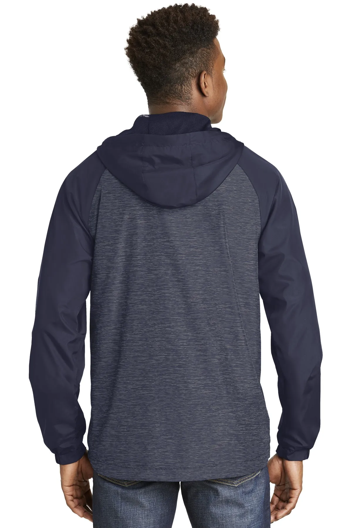 Sport-Tek JST40 Heather Colorblock Raglan Hooded Wind Jacket