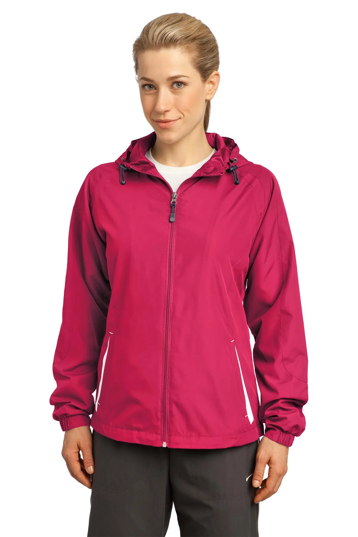 Sport-Tek LST76 Ladies Colorblock Hooded Raglan Jacket