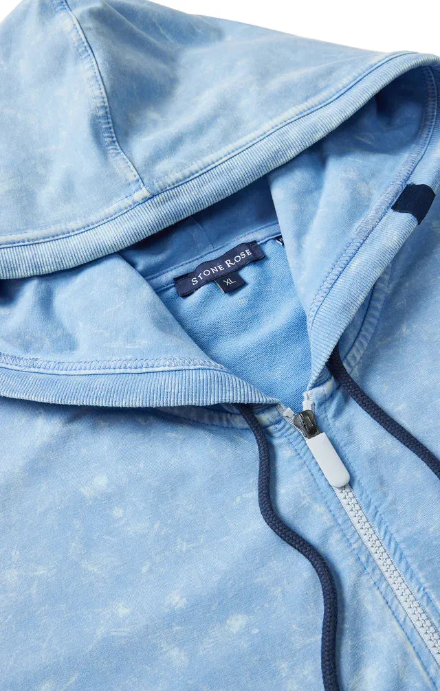 Stone Rose    Jersey Fleece Zip Front Hoodie Light Blue