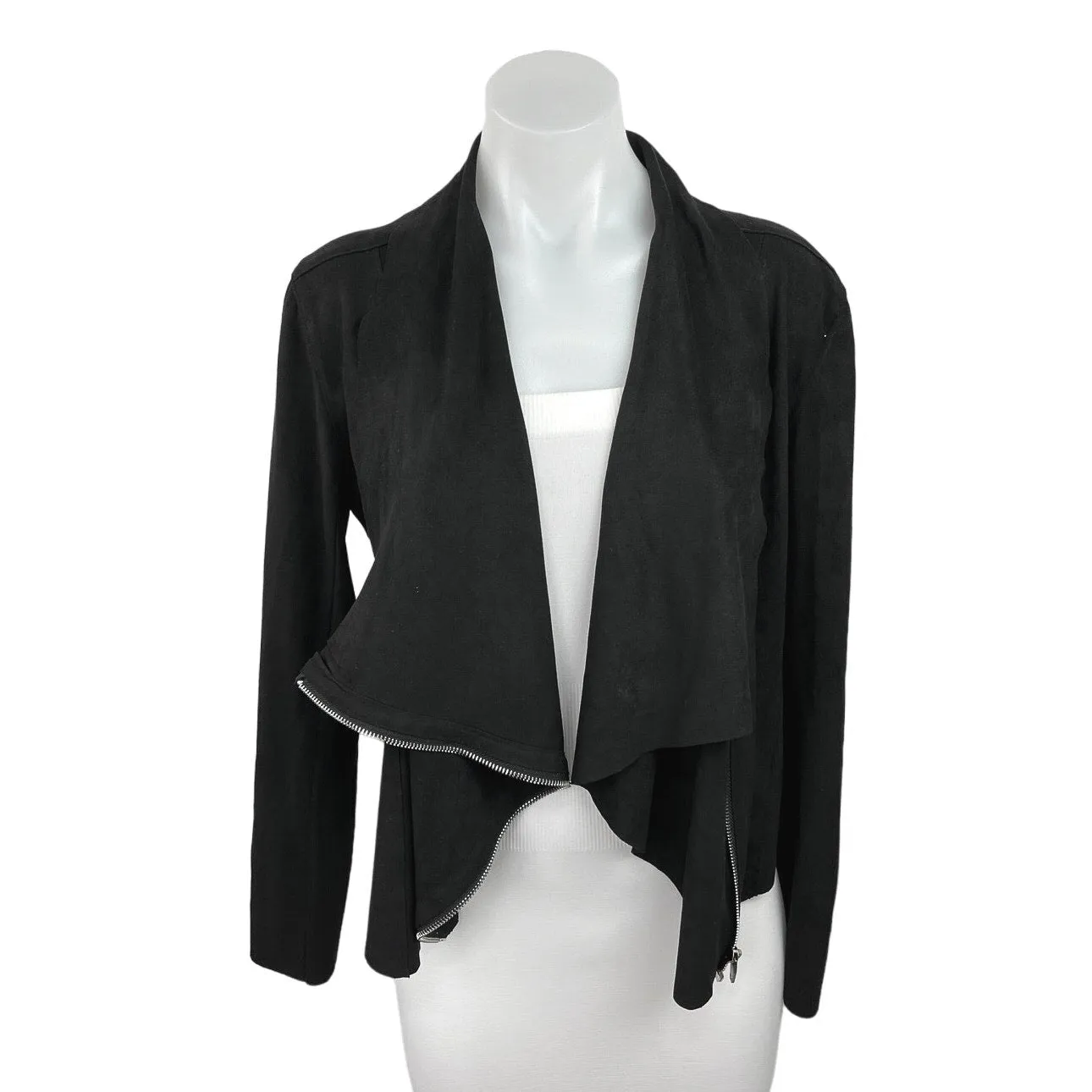 Style Vine Black Suede Asymmetrical Zip Closure Long Sleeve Moto Jacket Size S