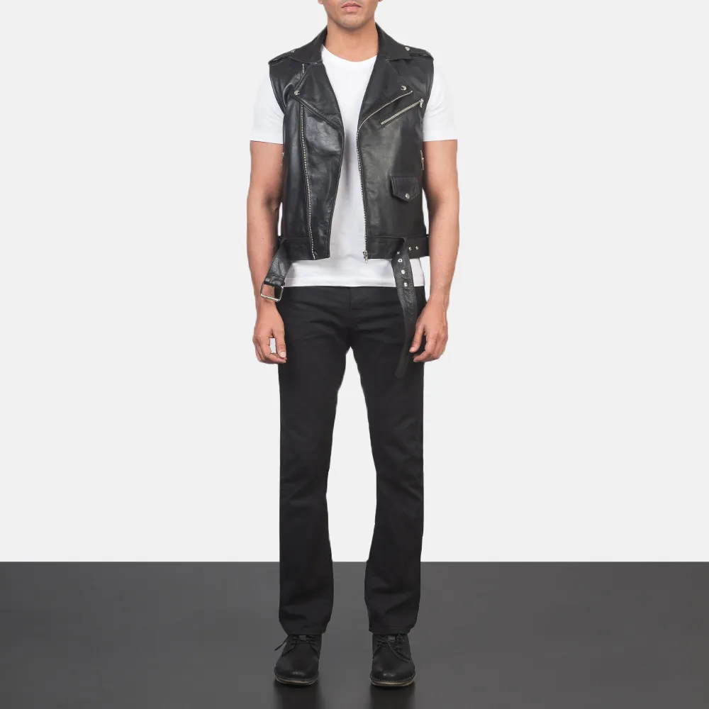 Sullivan Black Leather Biker Vest