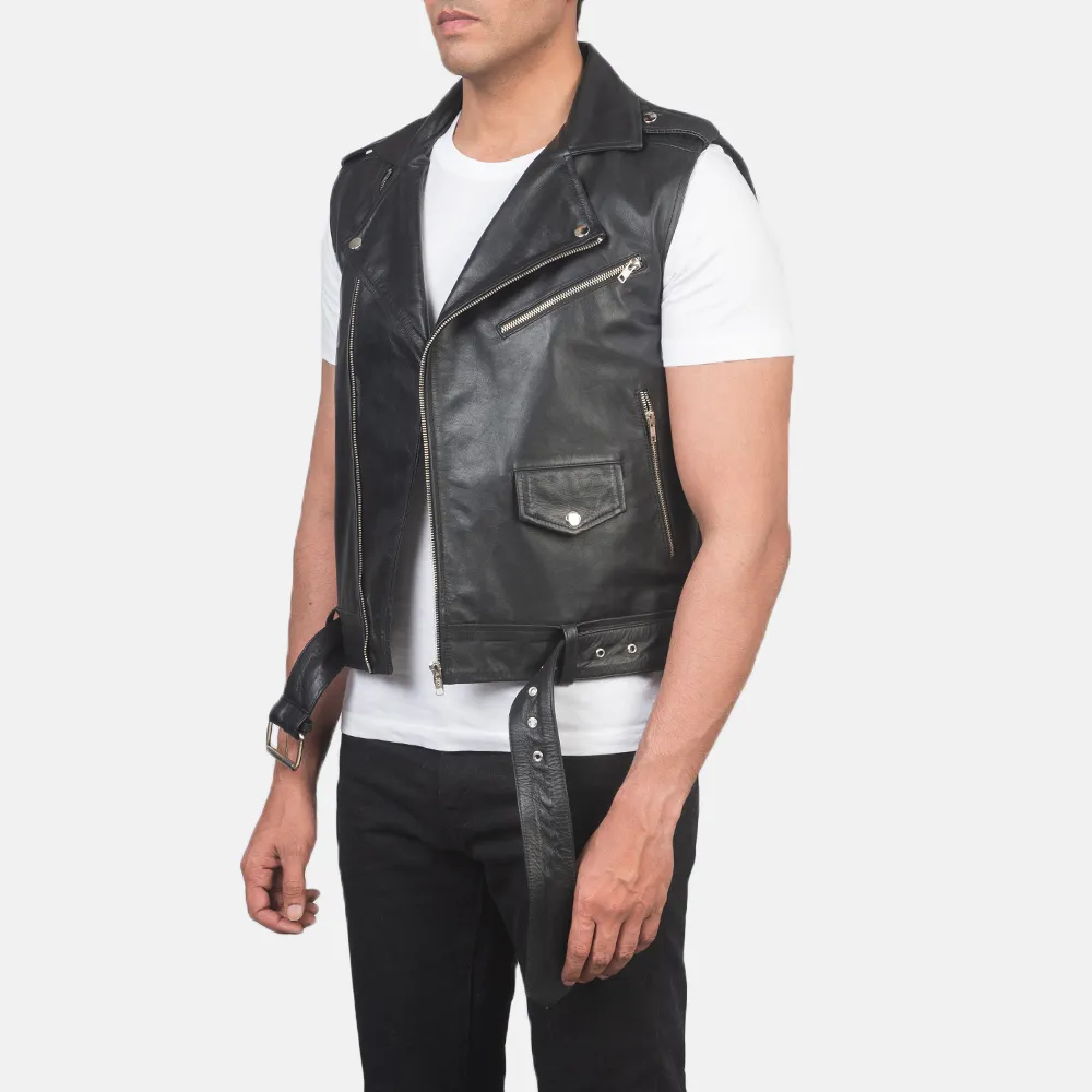 Sullivan Black Leather Biker Vest