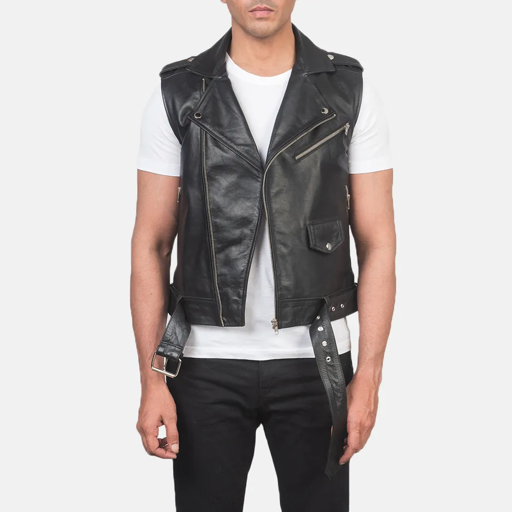 Sullivan Black Leather Biker Vest