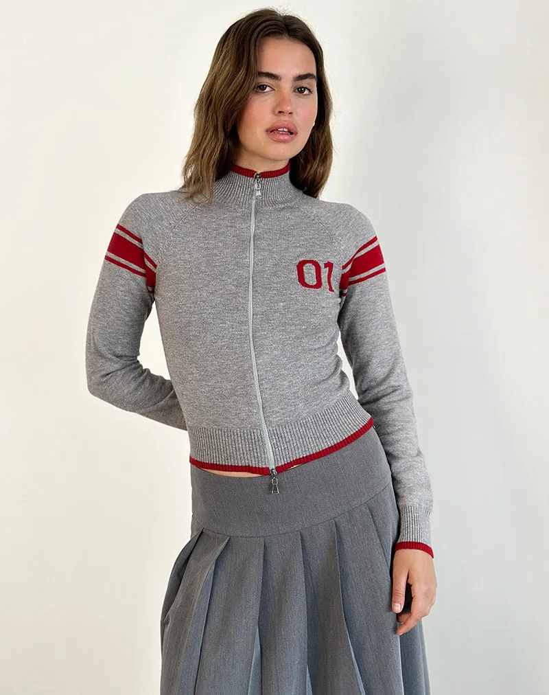 Tacita Zip Through Jacket in Grey with Red Motif