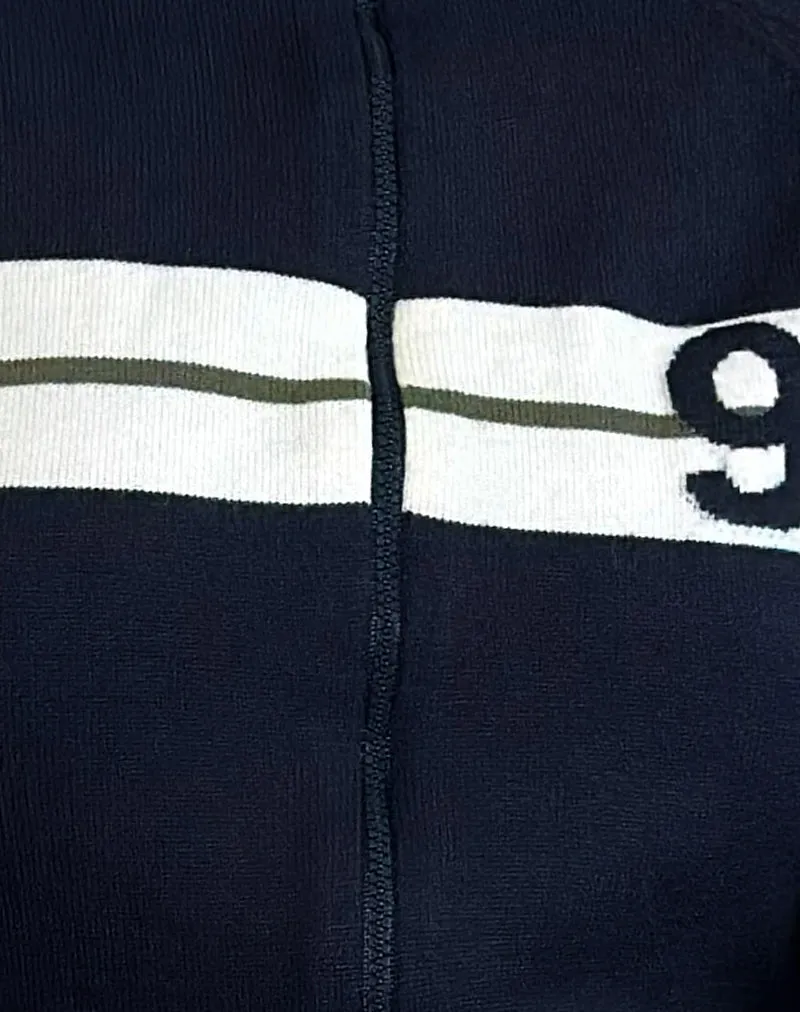 Takiya Zip Through Jacket in Deep Navy with 92 Design