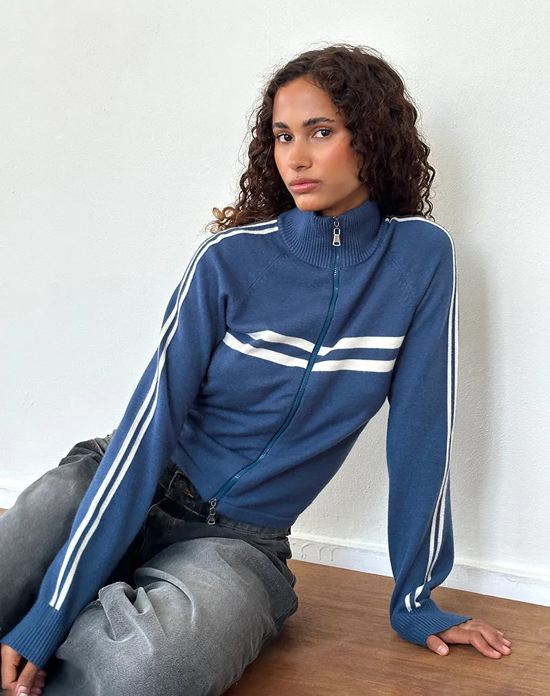 Talisa Sporty Zip Through Jacket In Navy with Ivory Stripes