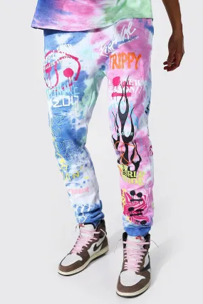 Tall Regular Trippy Graffiti Tie Dye Joggers | boohooMAN UK