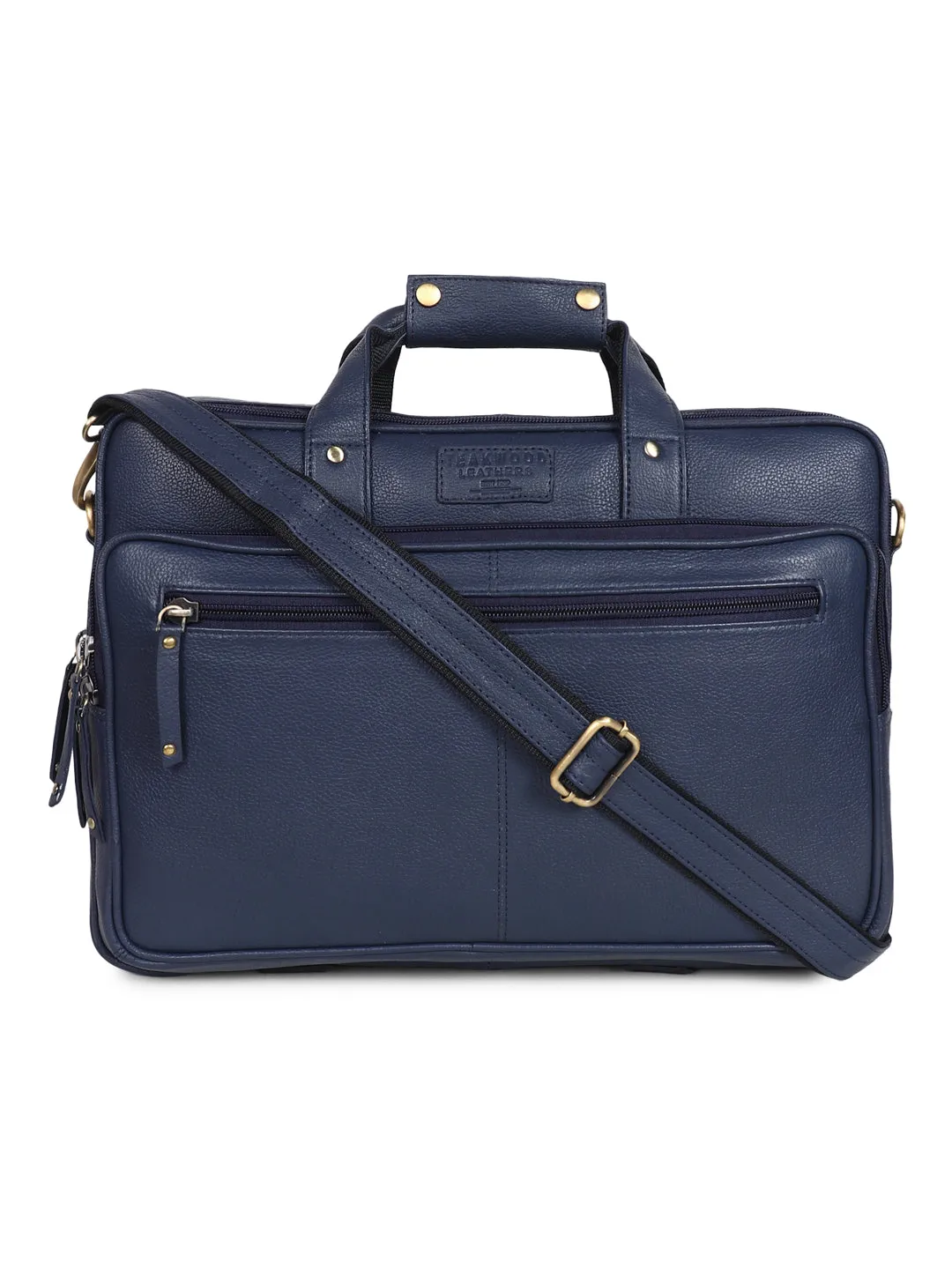 Teakwood Blue Solid Genuine Leather Laptop bag