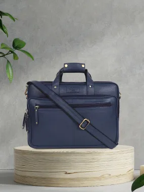 Teakwood Blue Solid Genuine Leather Laptop bag