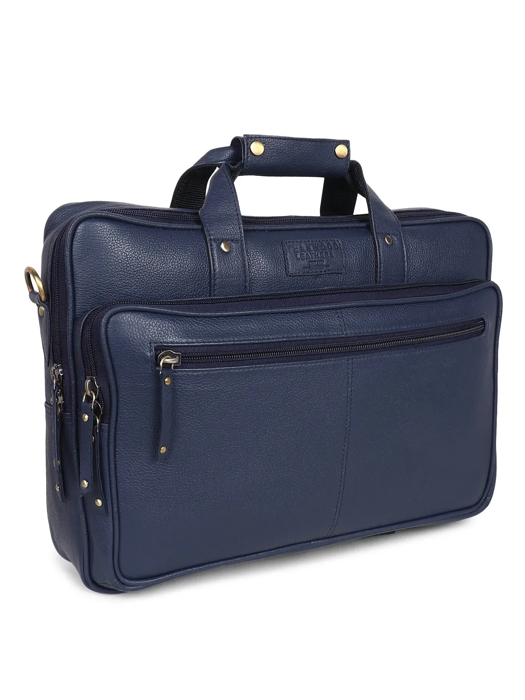 Teakwood Blue Solid Genuine Leather Laptop bag