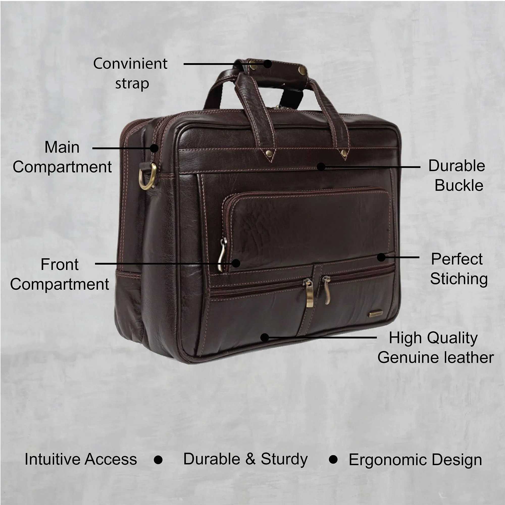 Teakwood Genuine Leather Laptop Bag - Brown