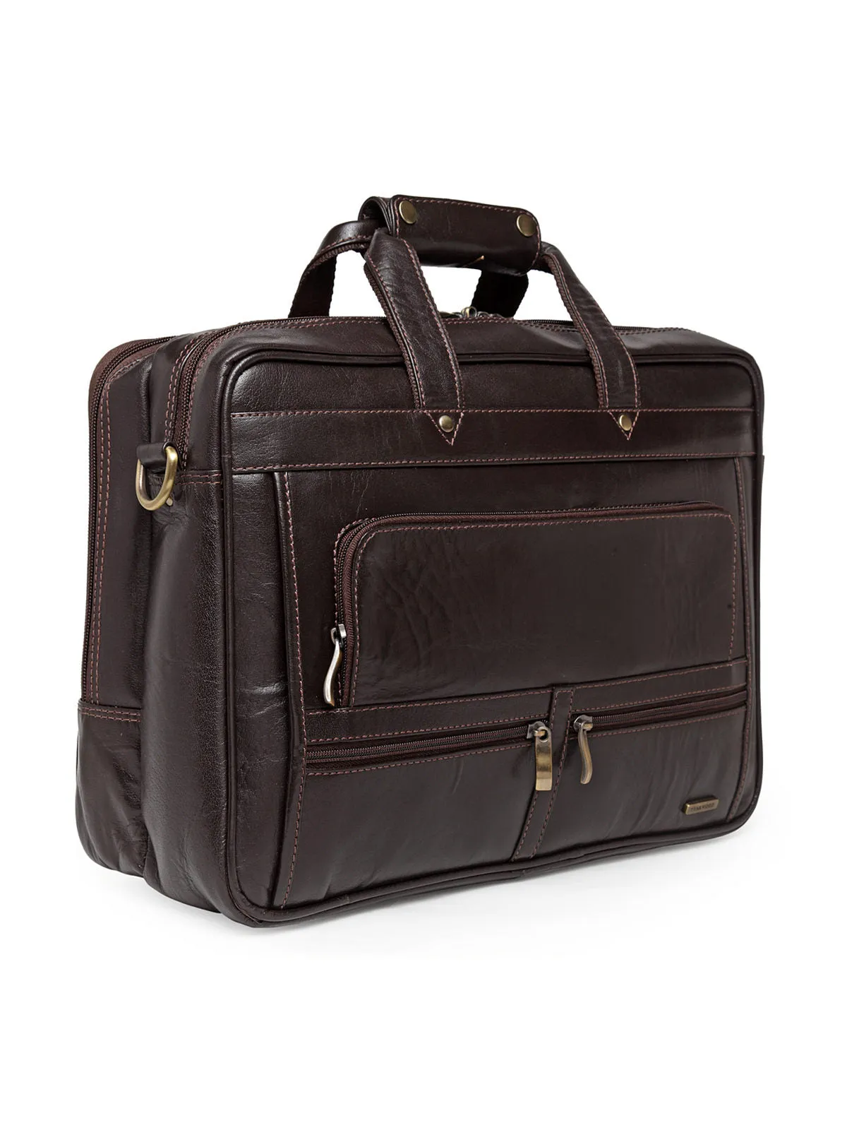 Teakwood Genuine Leather Laptop Bag - Brown