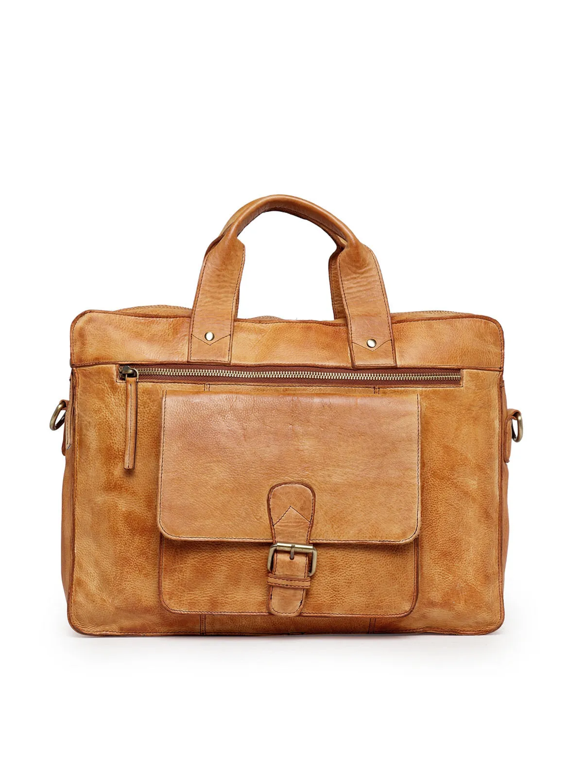 Teakwood Genuine Leather Laptop Bag - Tan