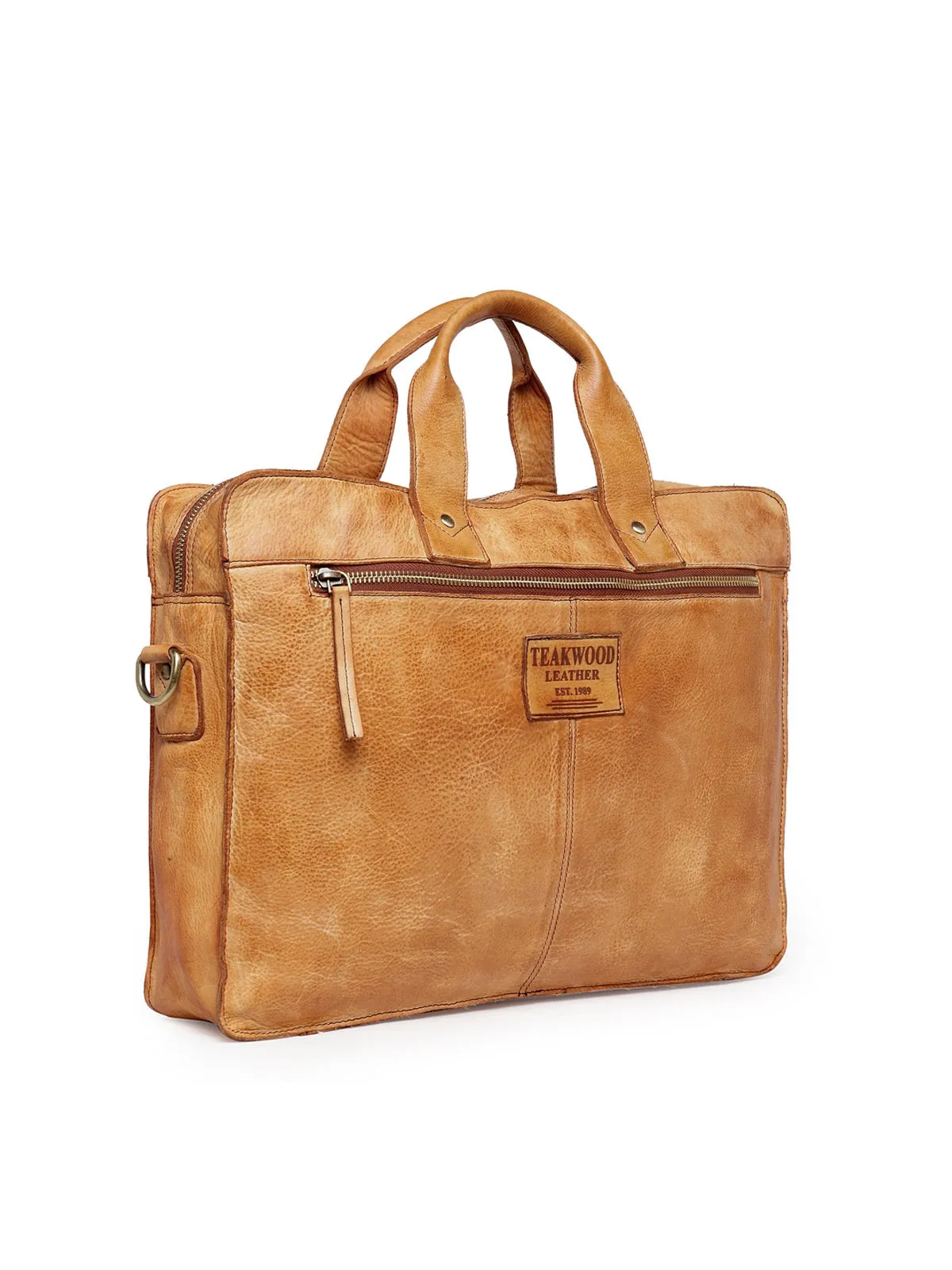 Teakwood Genuine Leather Laptop Bag - Tan