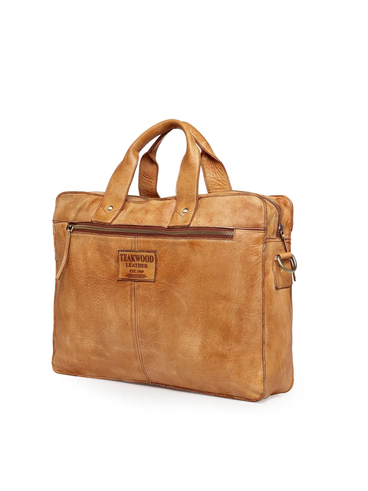 Teakwood Genuine Leather Laptop Bag - Tan