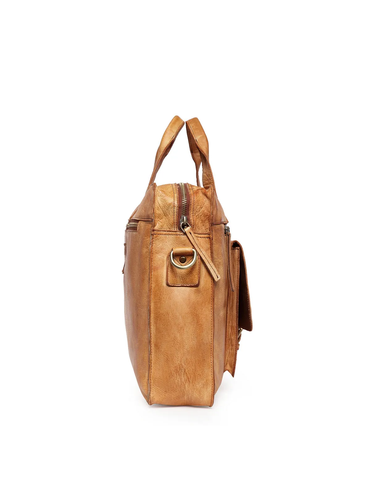 Teakwood Genuine Leather Laptop Bag - Tan