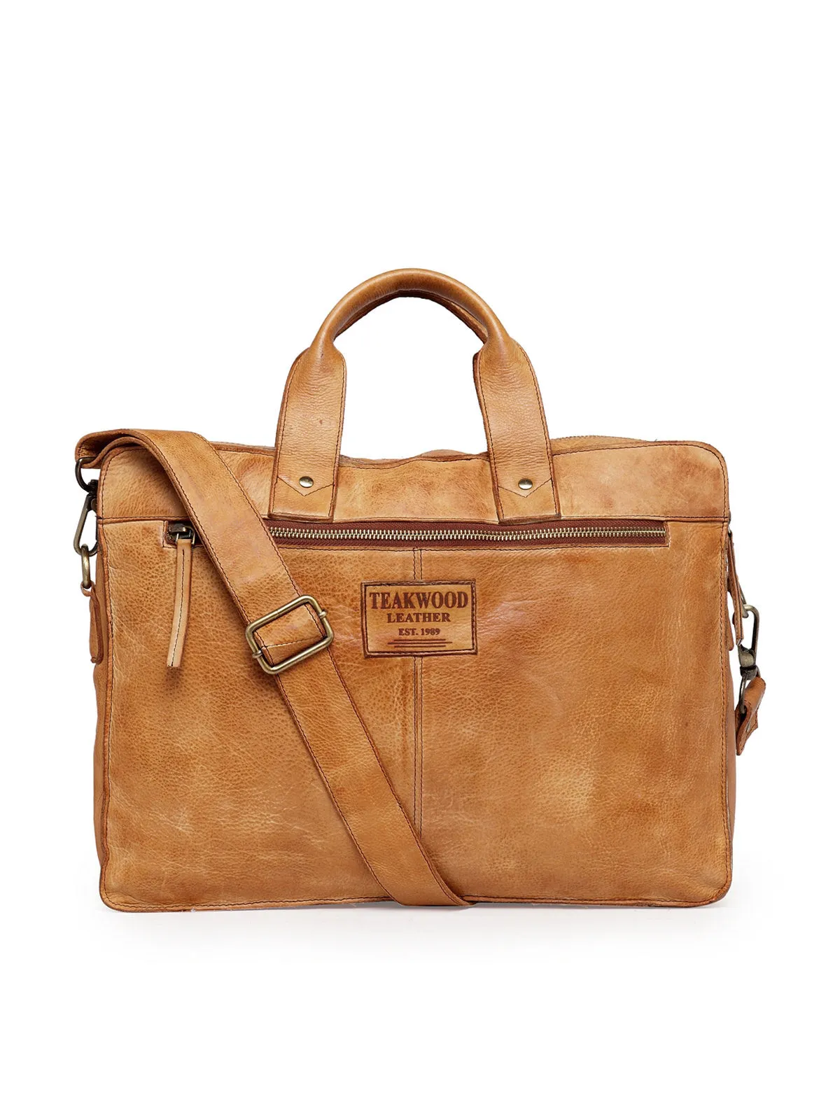 Teakwood Genuine Leather Laptop Bag - Tan