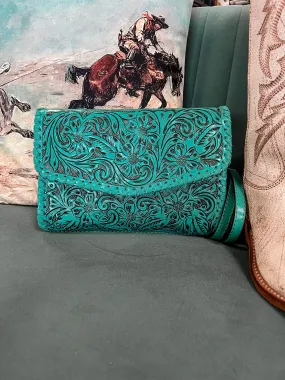 The Ole Ike Clanton Tooled Leather Handbag (Turquoise)