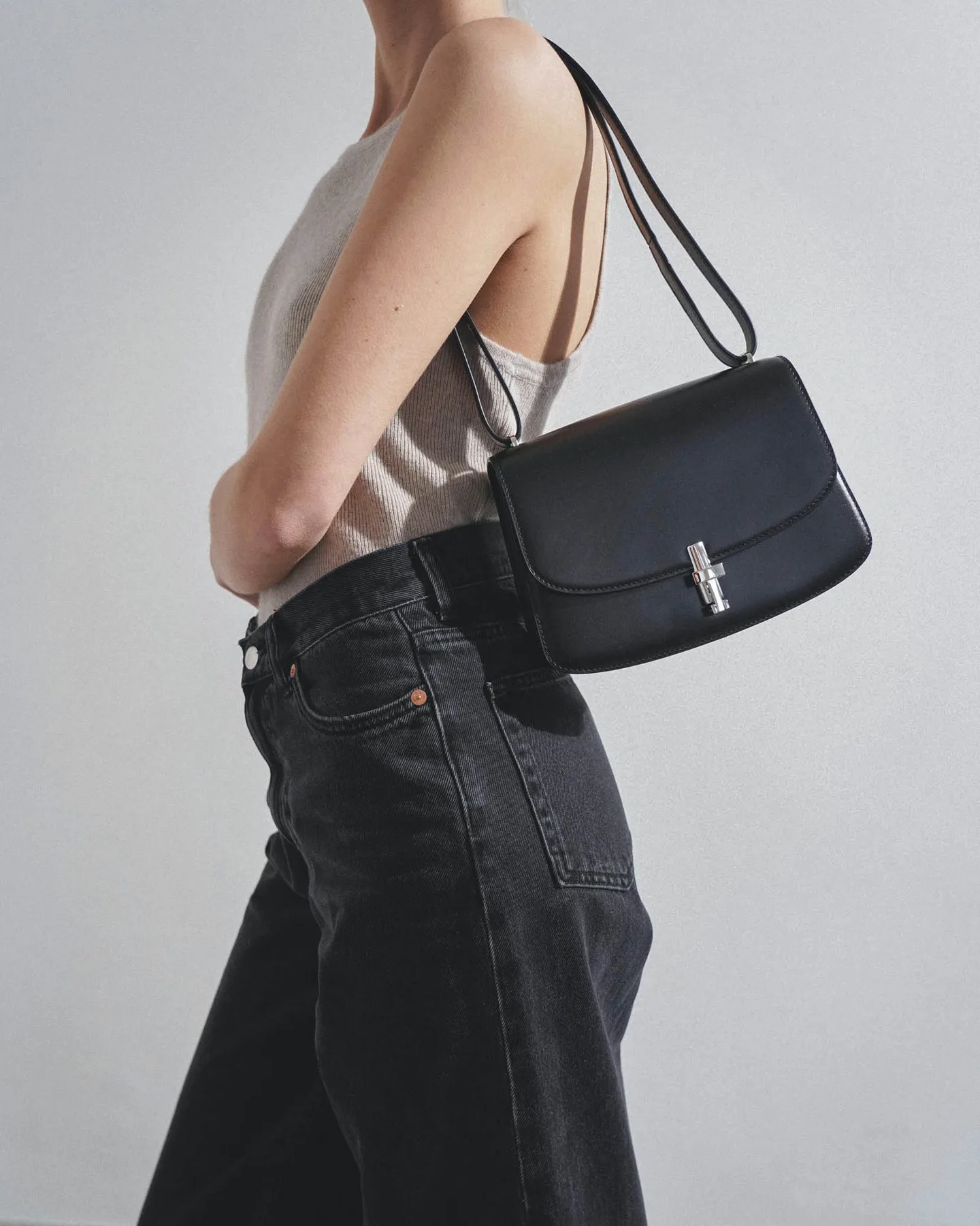 The Row Sofia 8.75 black leather shoulder bag